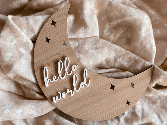 Hello World Moon Birth Announcement Sign