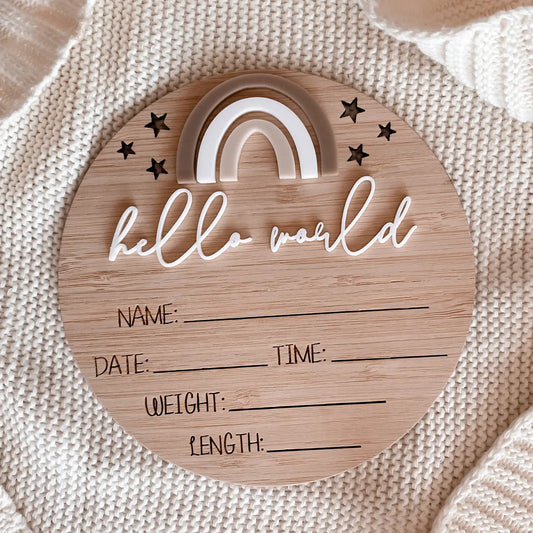 Hello World Rainbow Birth Announcement Sign