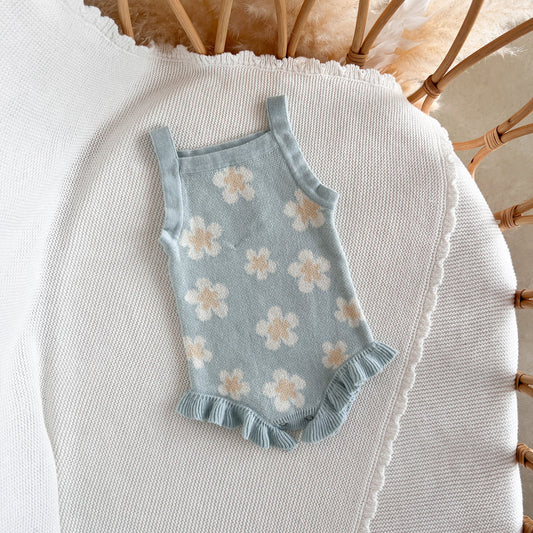 Blossom & Pear Blue Daisy Knit Playsuit