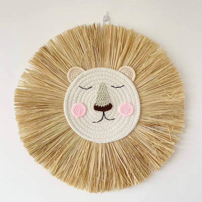Woven Lion Wall Decor Pink