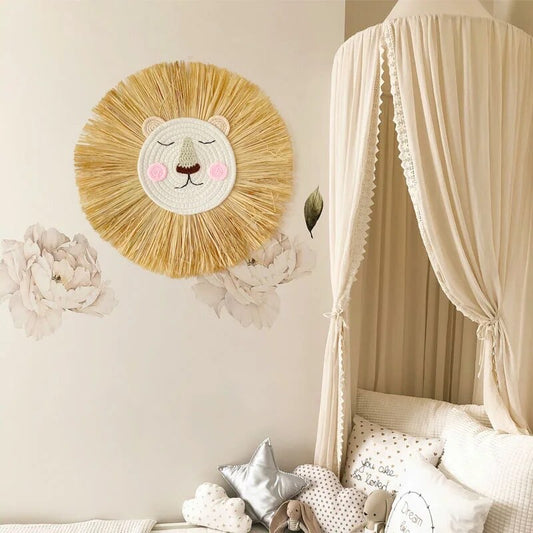 Woven Lion Wall Decor Pink