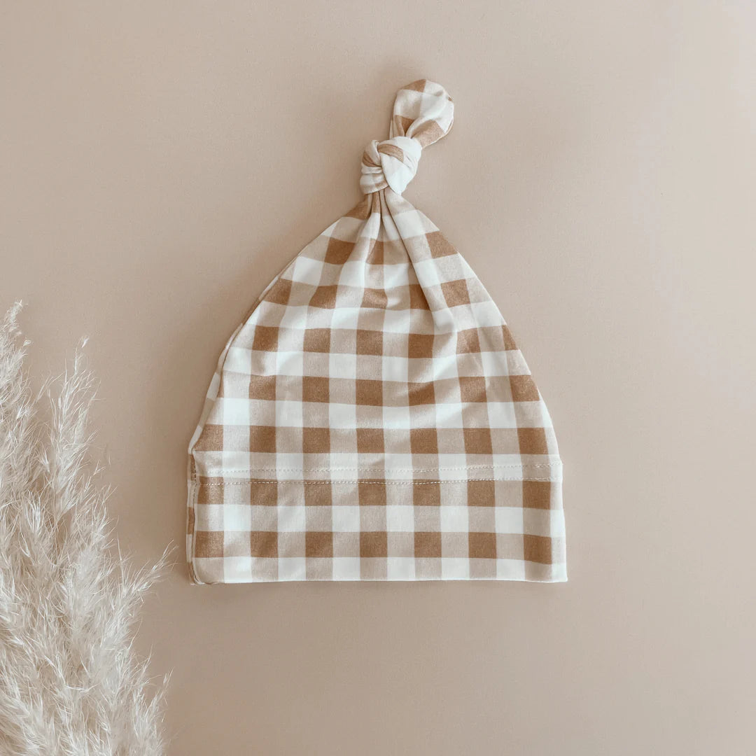 Blossom & Pear Caramel Gingham Bamboo Knotted Beanie