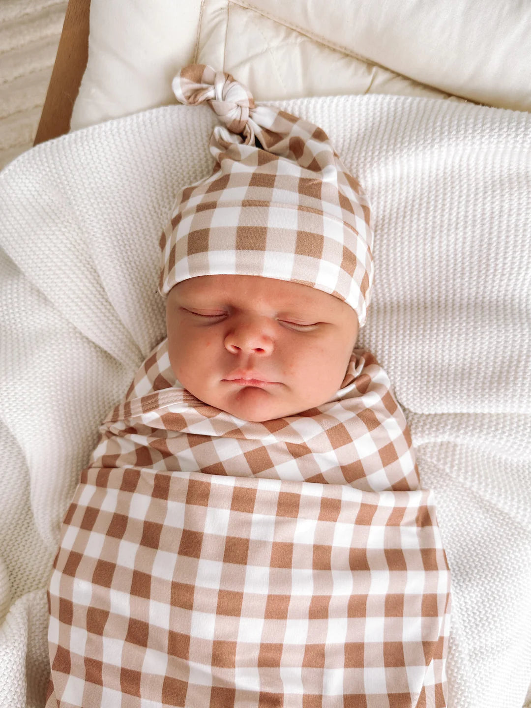 Blossom & Pear Caramel Gingham Bamboo Knotted Beanie