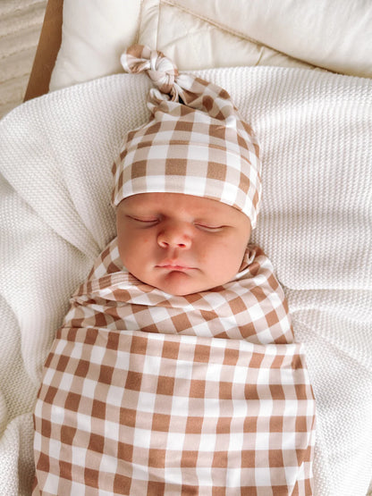 Blossom & Pear Caramel Gingham Bamboo Knotted Beanie