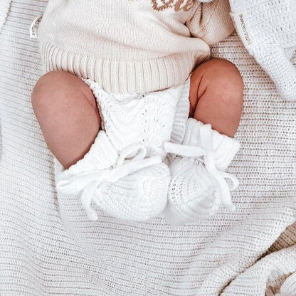 3 Little Crowns Textured Knit Booties Ivory