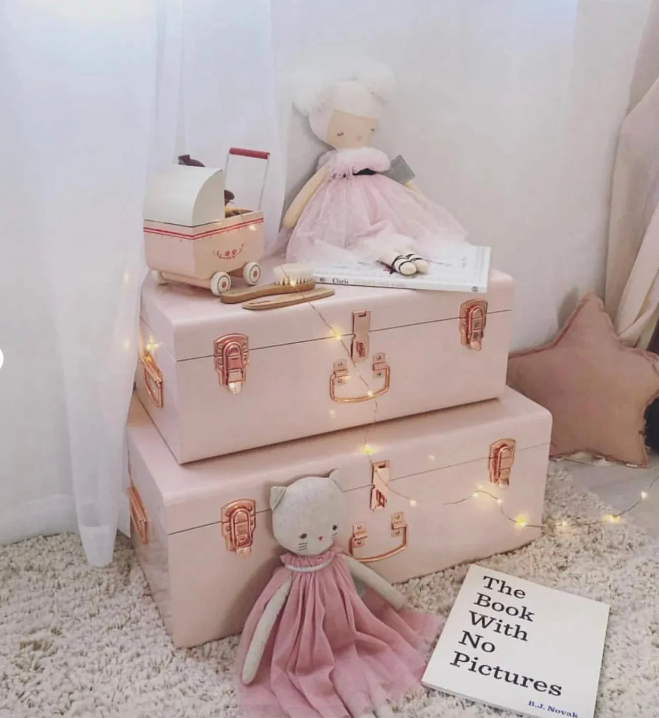 BabyBoo Prints Large Metal Storage Trunk Pink with Rose Gold Hardware