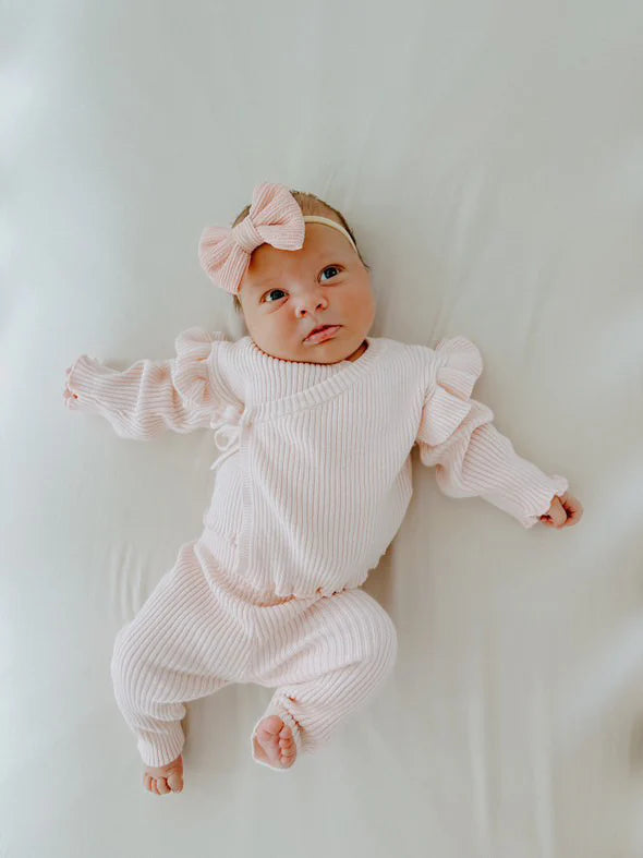 Petite + Co Ribbed Ruffle Kimono Set Pink