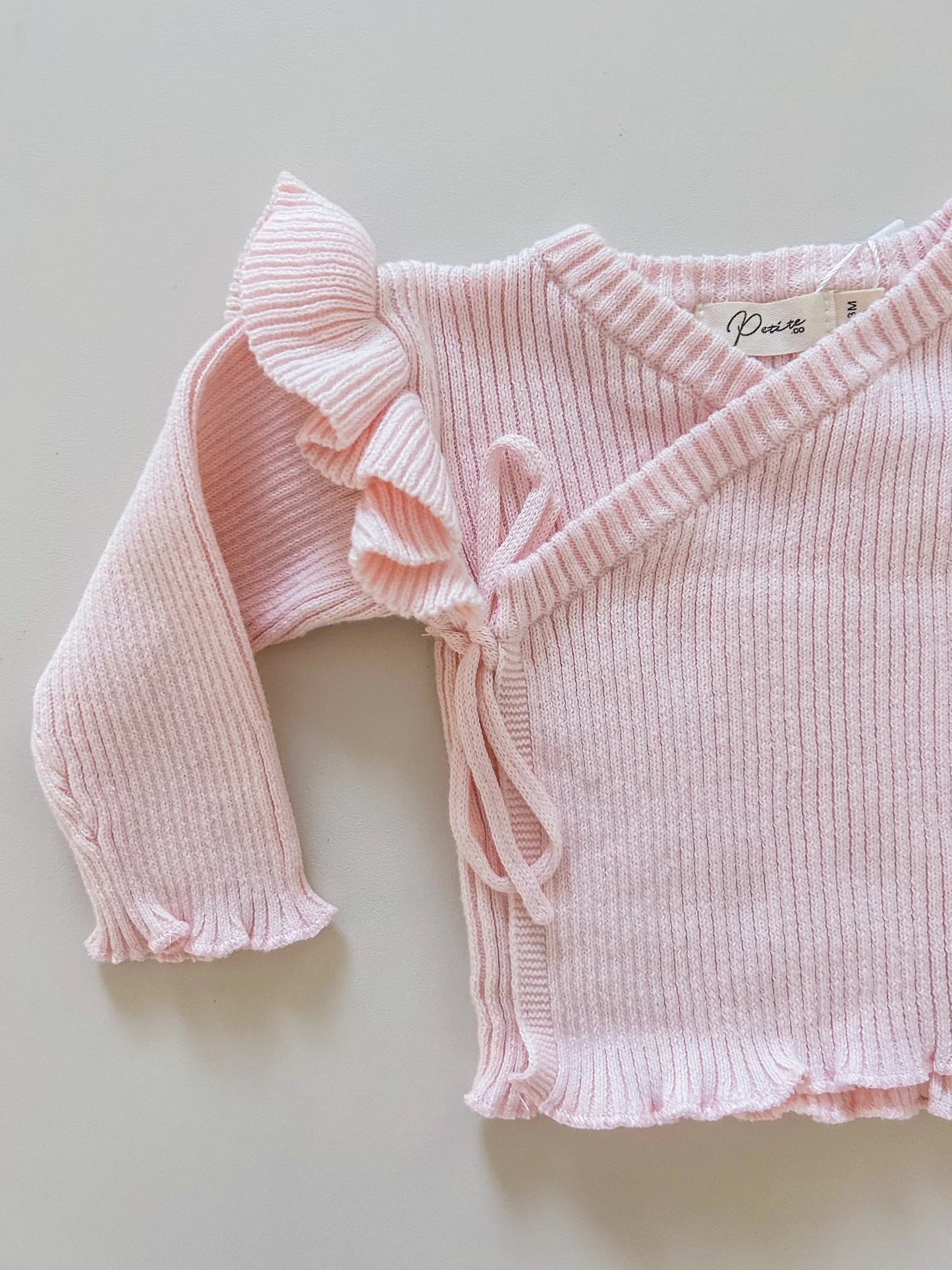 Petite + Co Ribbed Ruffle Kimono Set Pink
