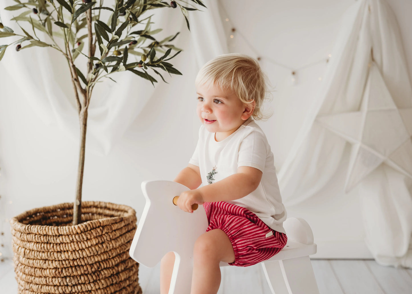 Child of Mine Red Stripe Linen Bloomers