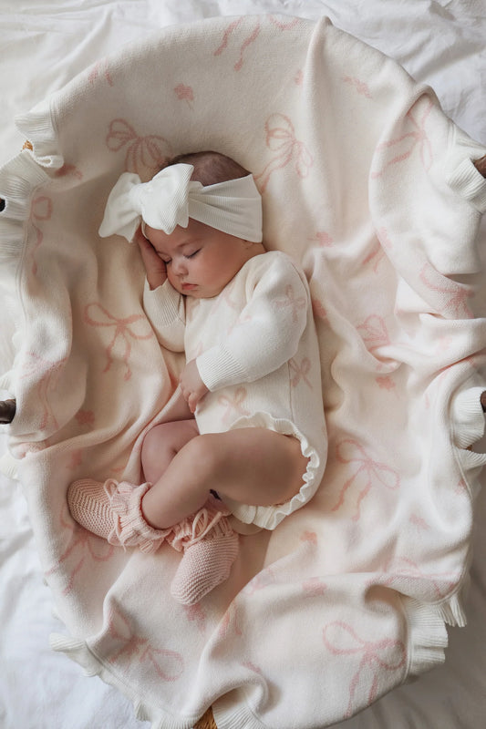 Petite + Co Floral Bow Blanket Milk + Baby Pink