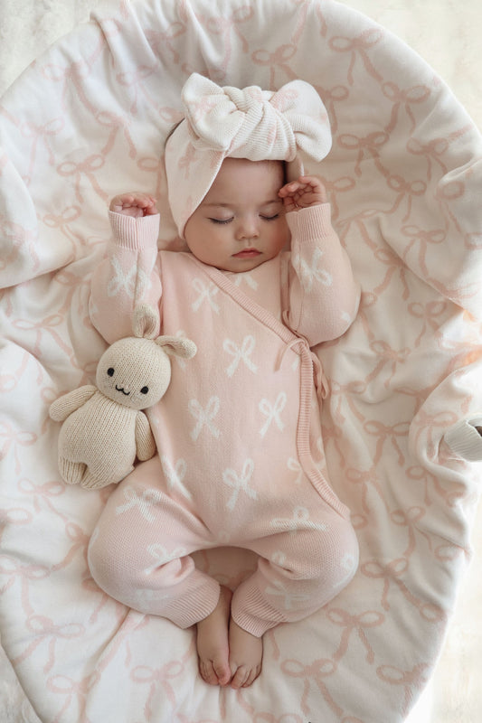 Petite + Co Kimono Bow Romper Baby Pink