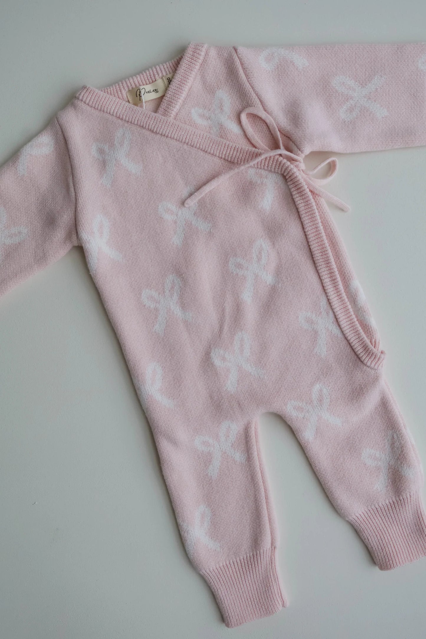 Petite + Co Kimono Bow Romper Baby Pink