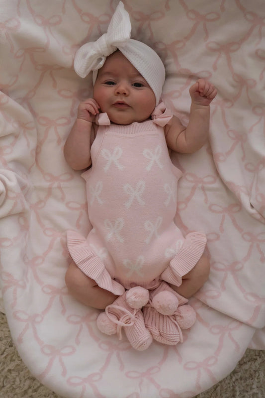 Petite + Co Summer Bow Frill Romper Baby Pink