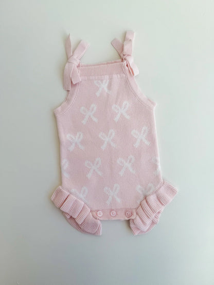 Petite + Co Summer Bow Frill Romper Baby Pink