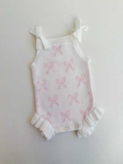 Petite + Co Summer Bow Frill Romper Milk