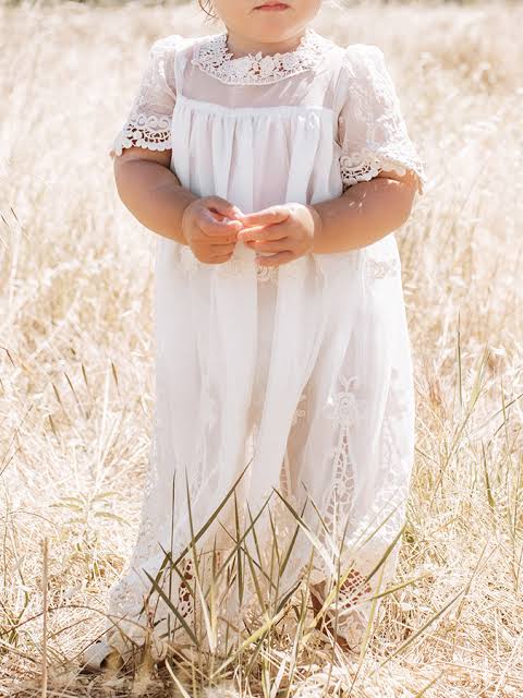 Miss Rose Sister Violet Heirloom Cherub Lace Baby Dress Cream