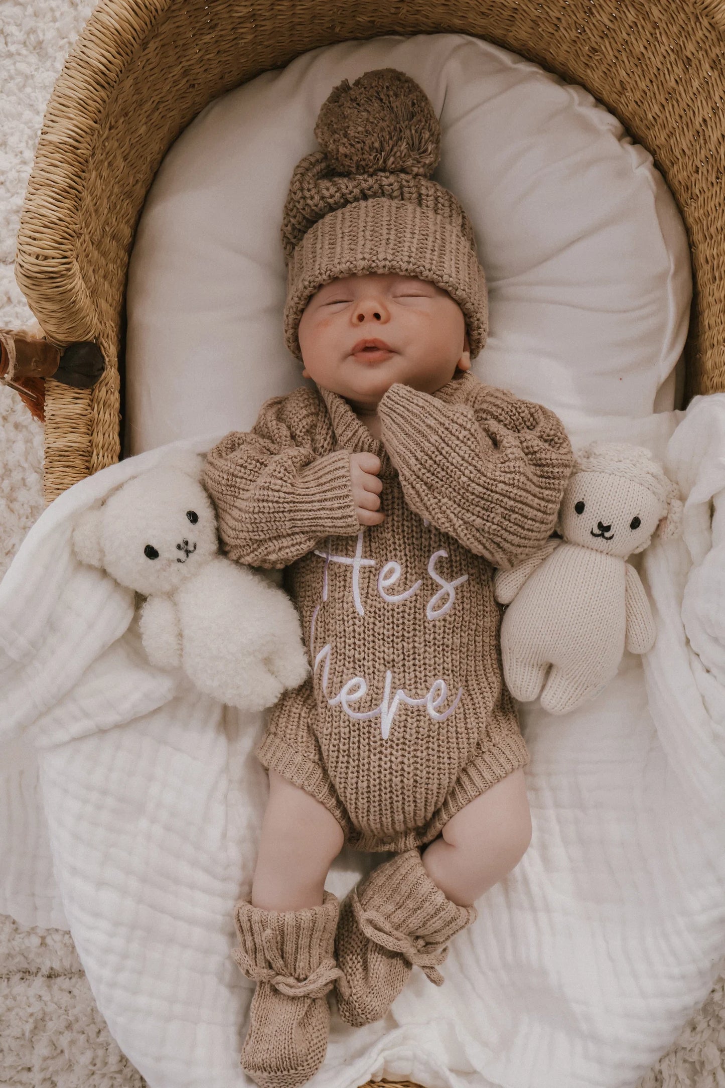 Petite + Co ‘He’s Here’ Textured Teddy Brown Romper