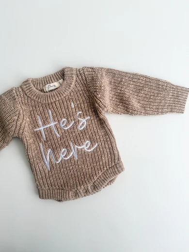 Petite + Co ‘He’s Here’ Textured Teddy Brown Romper