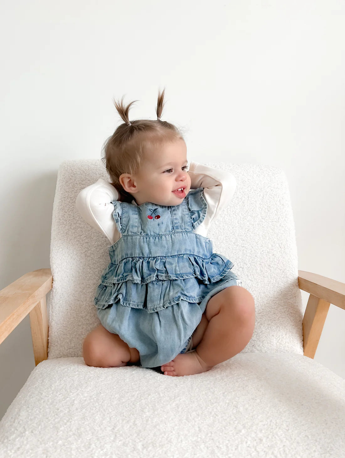 Aster & Oak Tencel Denim Ruffle Playsuit
