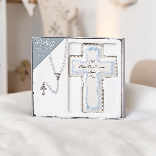 Roman Giftware Blue Cross & Rosary Set