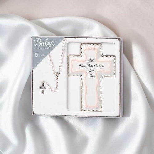Roman Giftware Pink Cross & Rosary Set