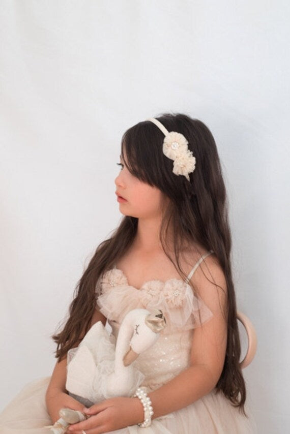 Miss Rose Sister Violet Tulle Flower Baby Headband Cream