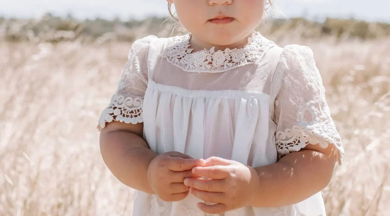 Miss Rose Sister Violet Heirloom Cherub Lace Baby Dress Cream