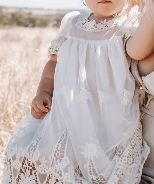 Miss Rose Sister Violet Heirloom Cherub Lace Baby Dress Cream