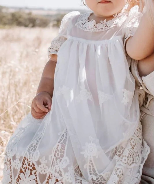 Miss Rose Sister Violet Heirloom Cherub Lace Baby Dress Cream