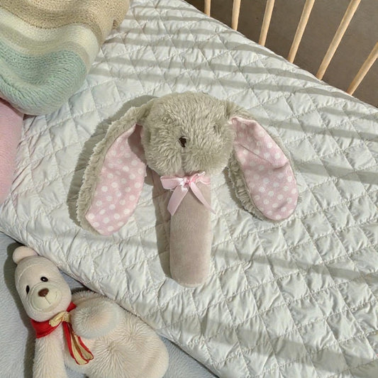 ES Kids Fluffy Bunny Stick Rattle Beige/Pink