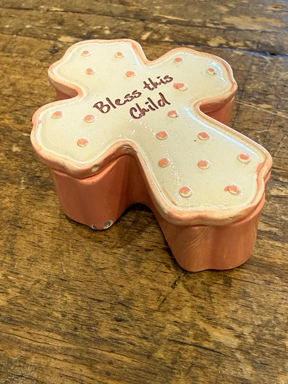 Bless This Child Trinket Box With Rosary Pink