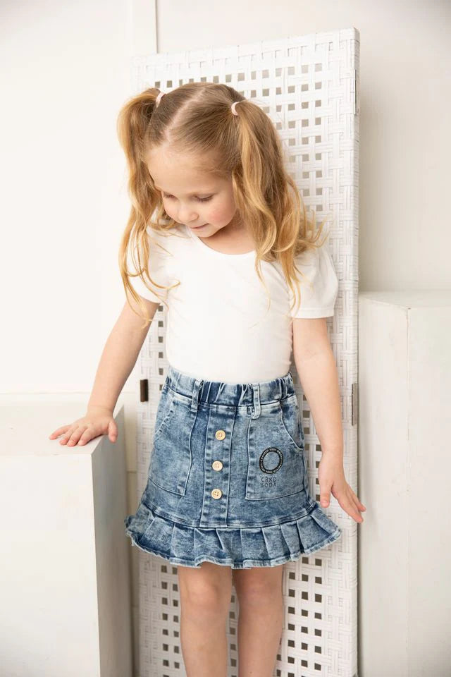 Cracked Soda Brooke Detailed Denim Skirt Blue