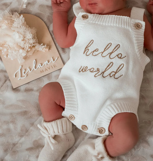 Blossom & Pear ‘Hello World’ Singlet Knit Romper Milk