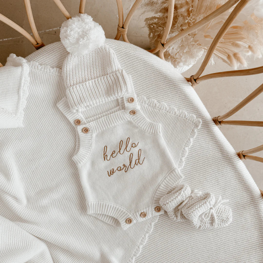 Blossom & Pear ‘Hello World’ Singlet Knit Romper Milk