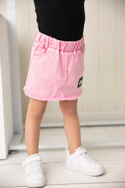 Cracked Soda Mila Denim Skirt Pink