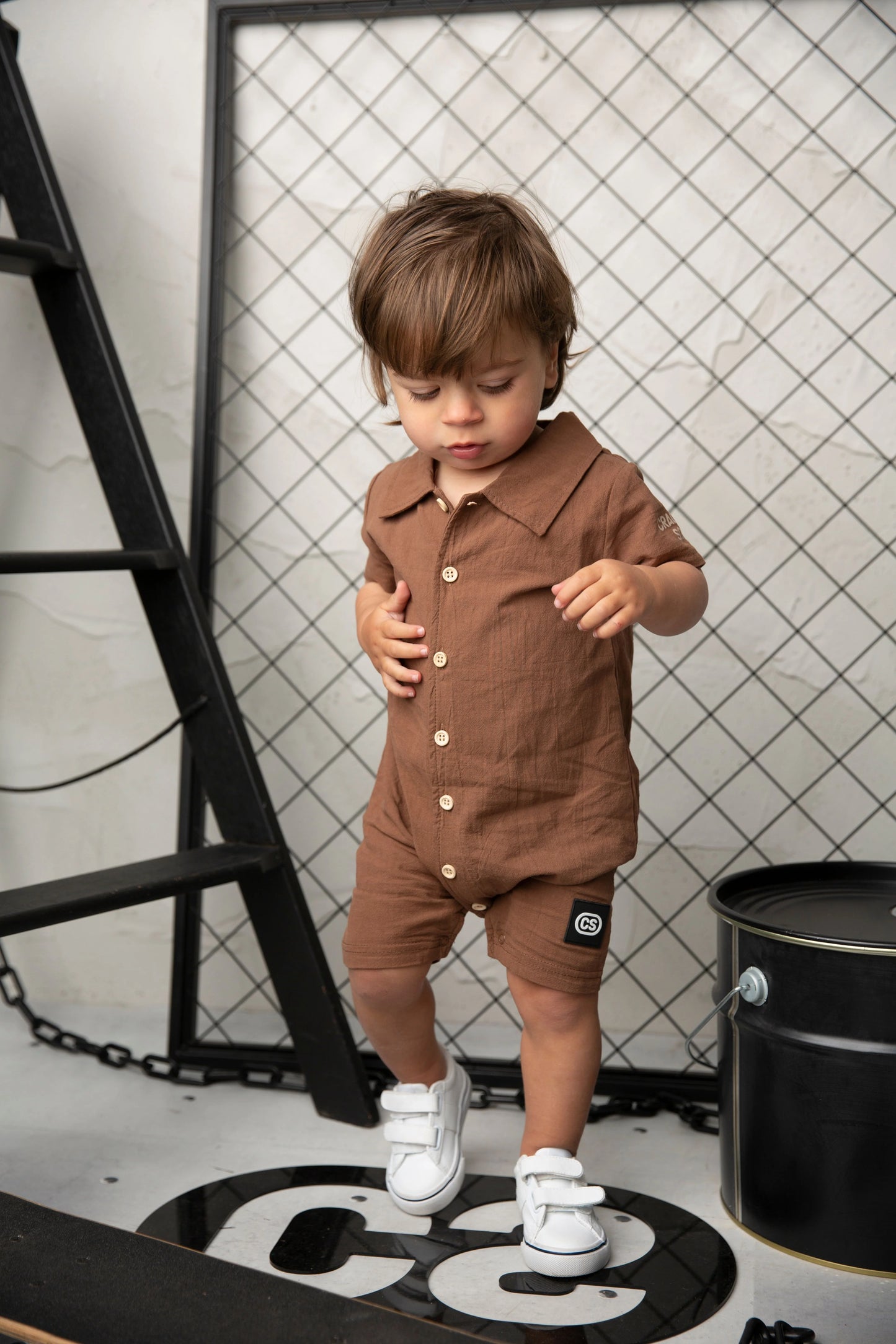 Cracked Soda Dash Linen Romper Mocha