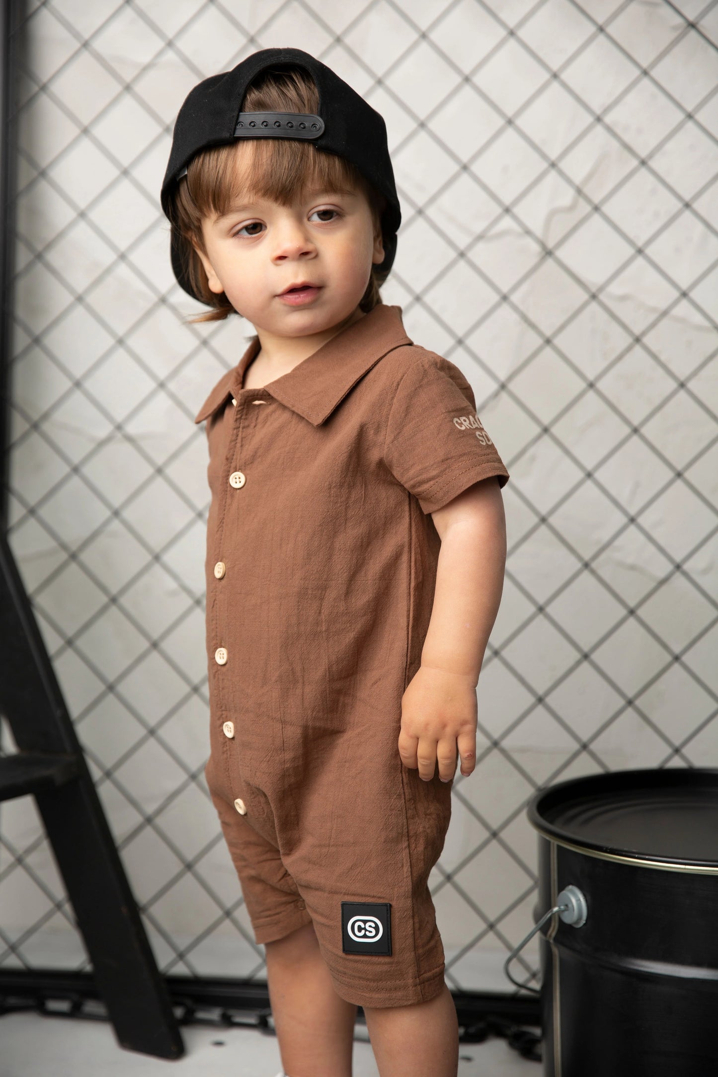 Cracked Soda Dash Linen Romper Mocha