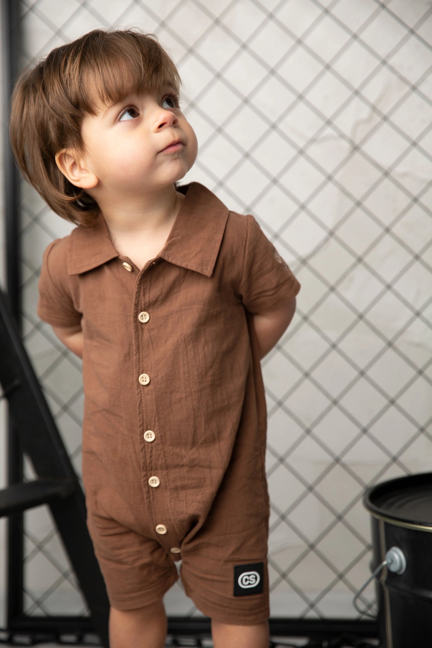 Cracked Soda Dash Linen Romper Mocha