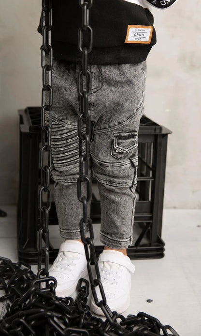 Cracked Soda Jaxton Detailed Pocket Jeans Ash Denim