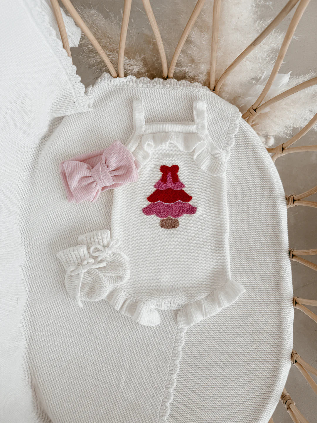 Blossom & Pear Pink Tree Singlet Frill Knit Romper