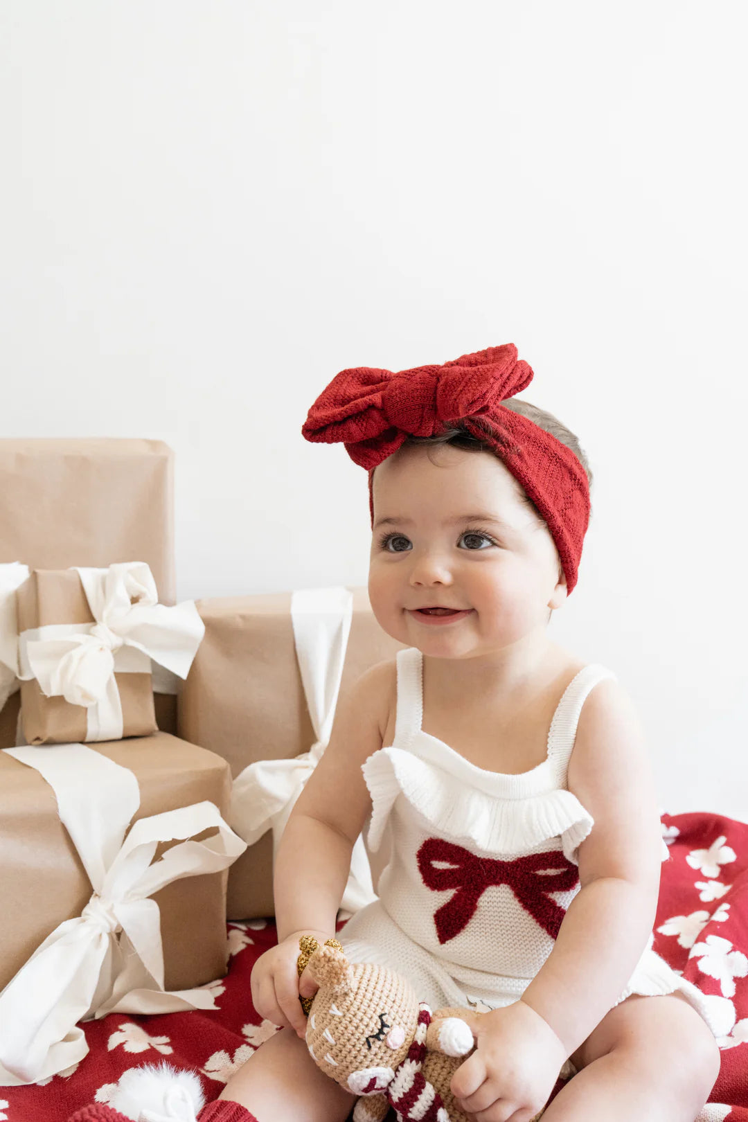 Blossom & Pear Red Bow Singlet Frill Knit Romper