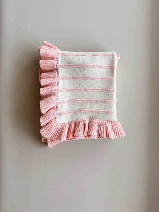 Freckles The Label Raised Stripe Frill Blanket Sweetpea
