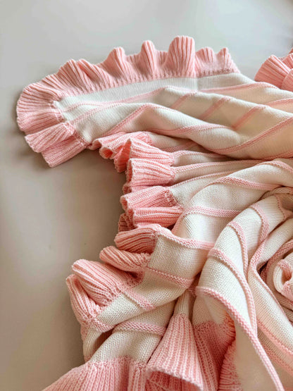 Freckles The Label Raised Stripe Frill Blanket Sweetpea