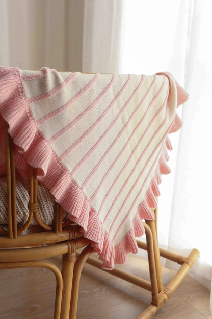 Freckles The Label Raised Stripe Frill Blanket Sweetpea