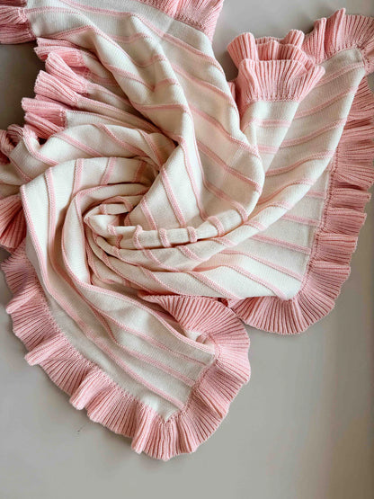 Freckles The Label Raised Stripe Frill Blanket Sweetpea