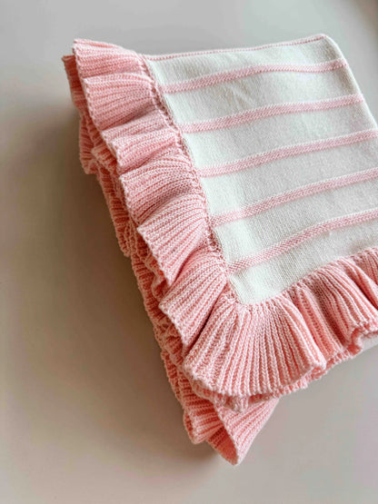 Freckles The Label Raised Stripe Frill Blanket Sweetpea