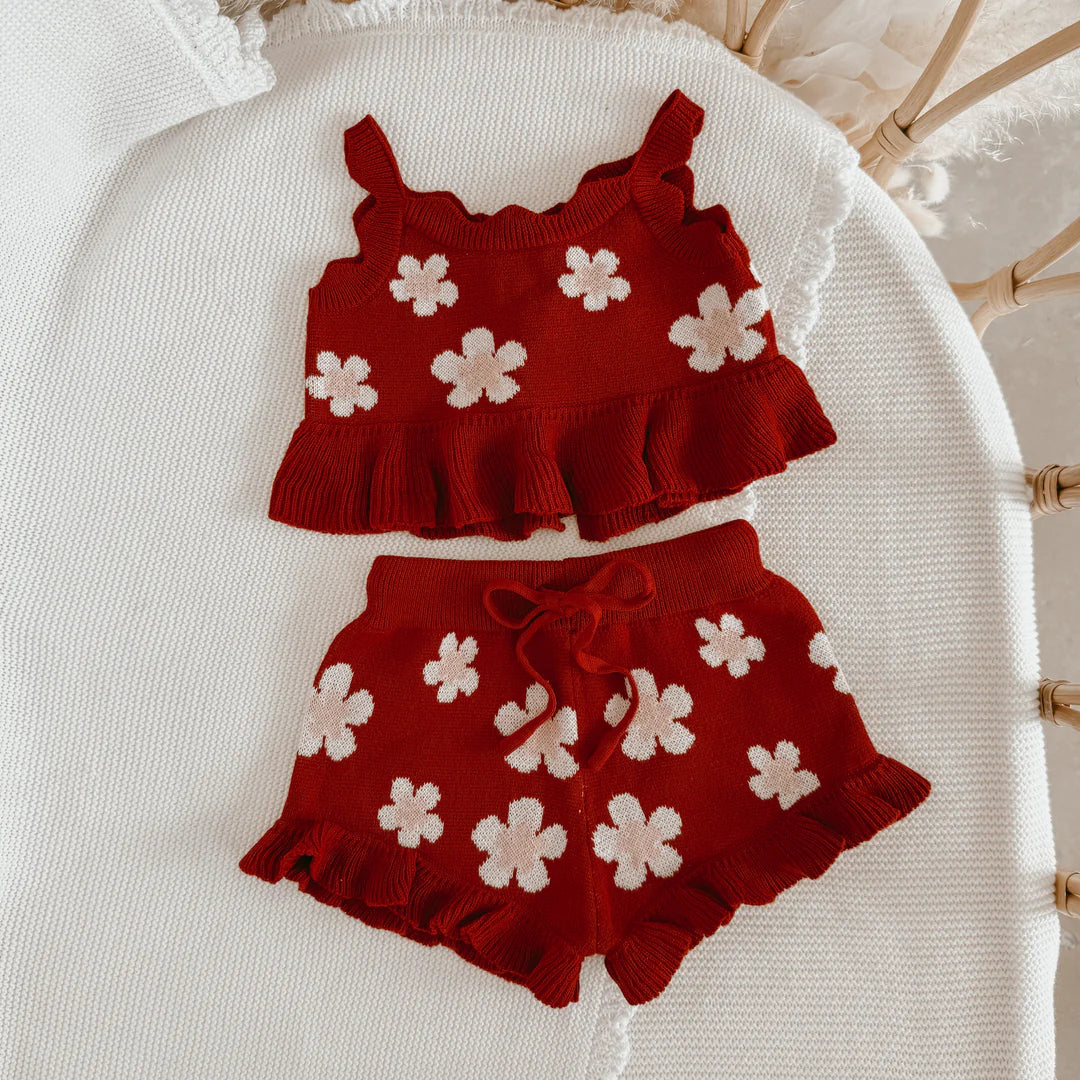 Blossom & Pear Red Posy Knit Tie Set