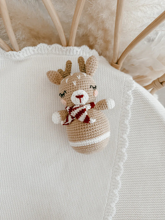 Blossom & Pear Christmas Reindeer Crochet Rattle Red