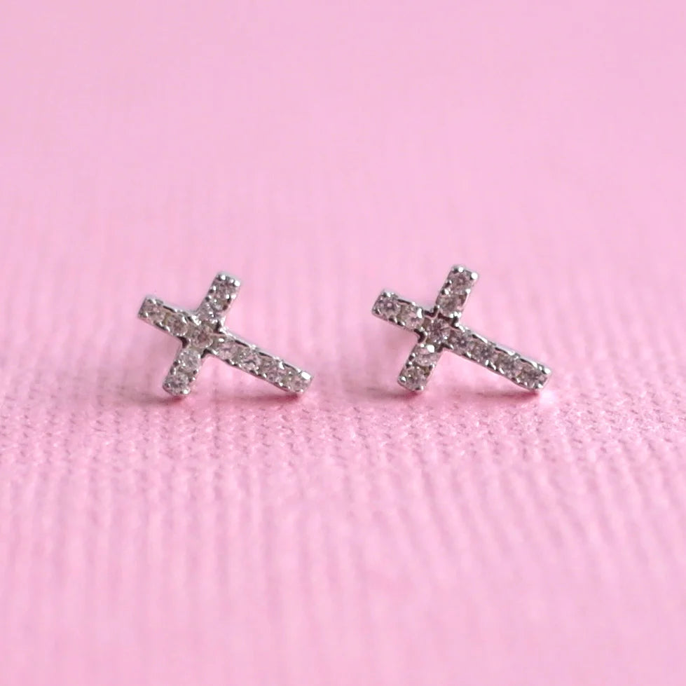 Lauren Hinkley Petite Fleur Diamante Cross Earrings