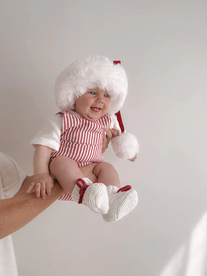 Blossom & Pear Candy Stripe Cross Back Romper Red